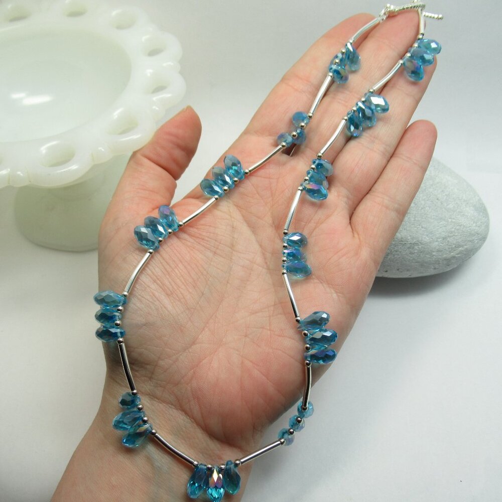 Blue crystal drop necklace